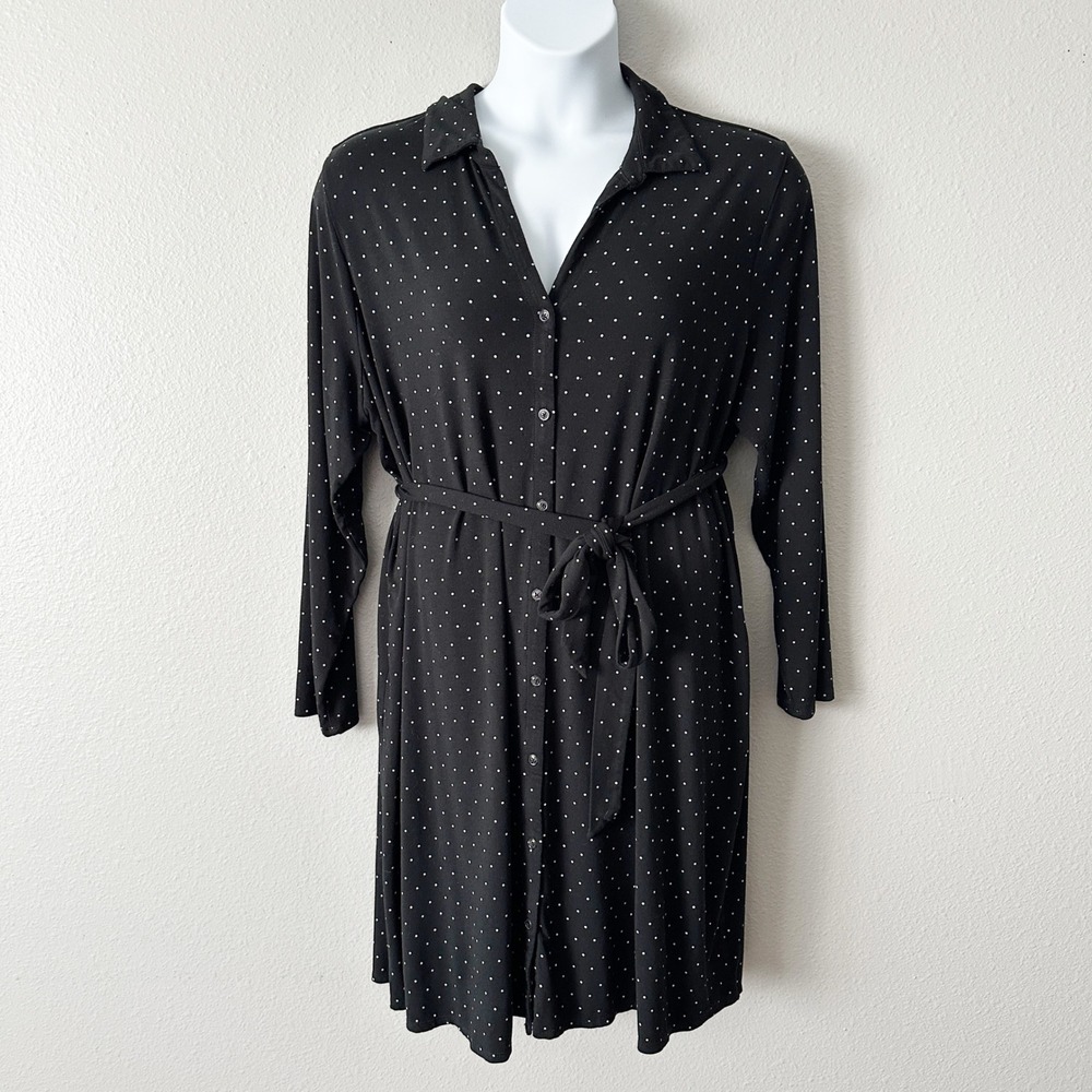 J. Jill Wearever Polka Dot Shirt Dress Button Front Belted Plus Size 2X Casual